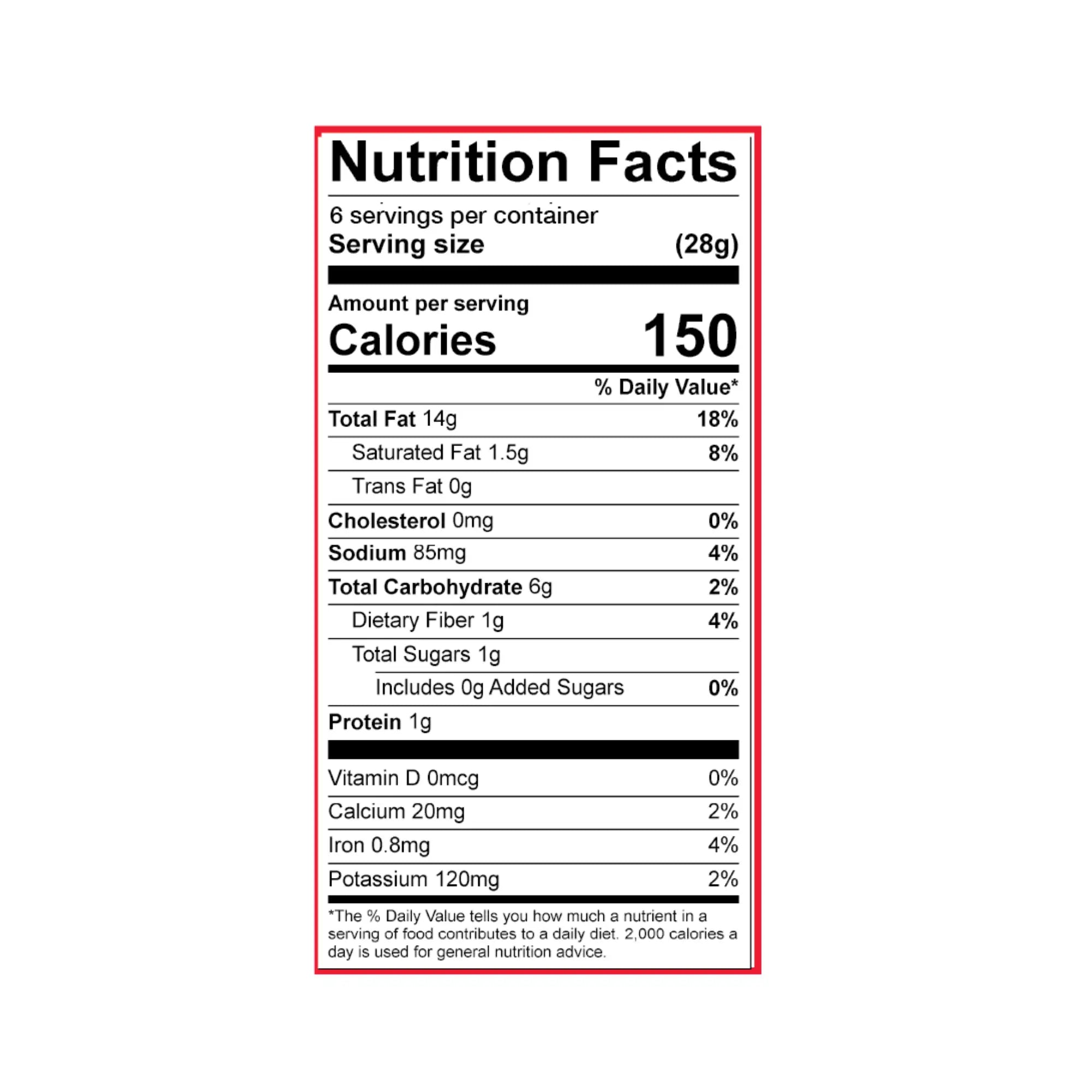 Korean Chili Crunch Sauce Nutrition facts label on a white background