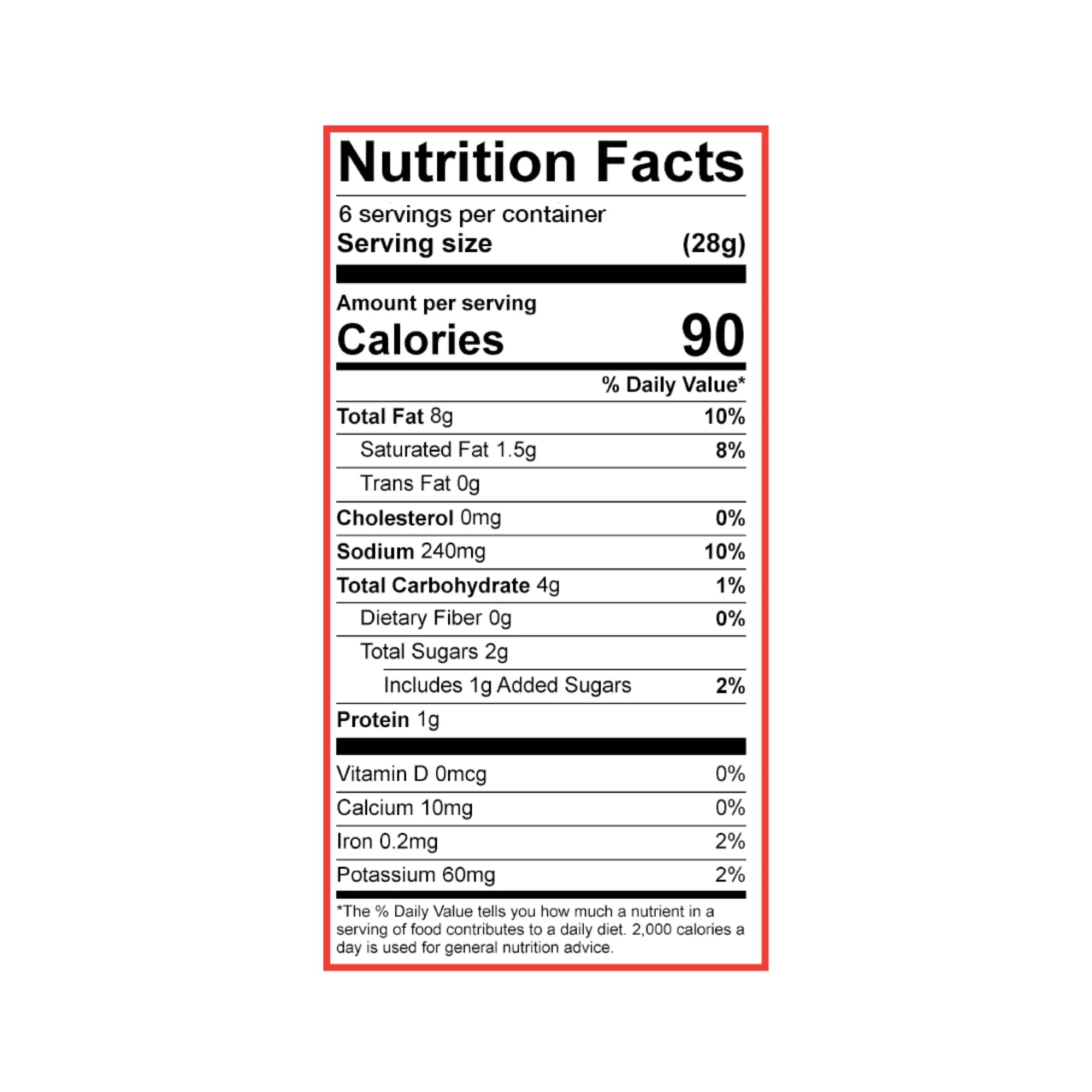 Thai Chili Garlic Nutrition facts label on a white background