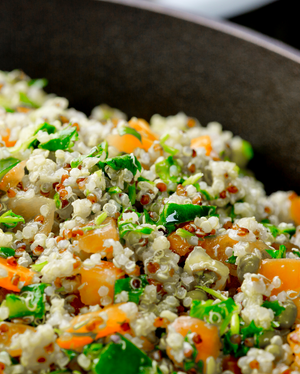 Quinoa Salad w/ Roasted Vegetables + Ginger-Scallion Dressing