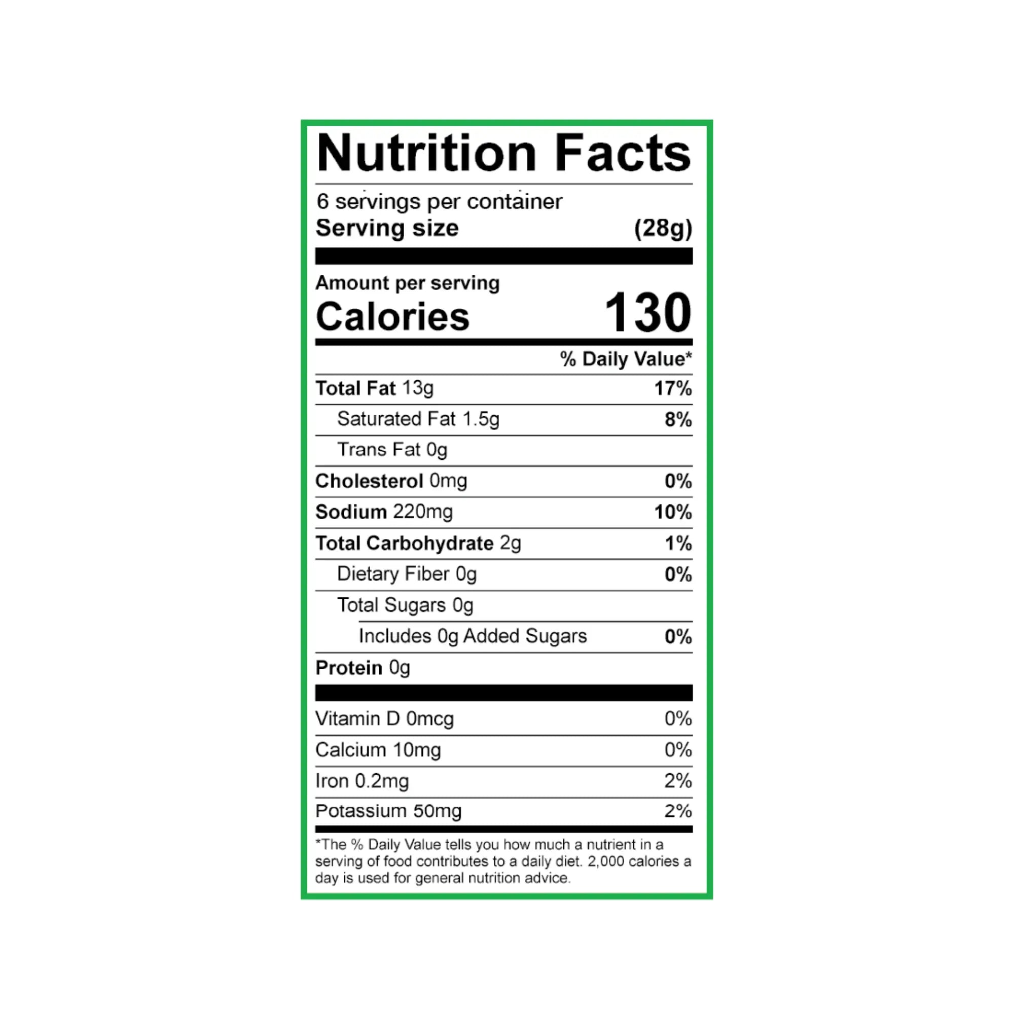Garlic scallion Sauce Nutrition facts label on a white background