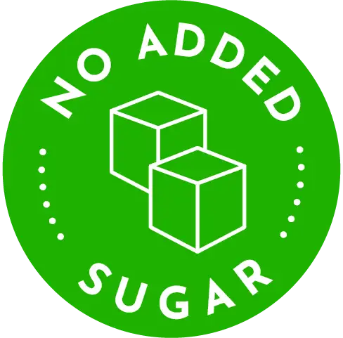 Green label with 'No Added Sugar' text and sugar cube icons on a white background